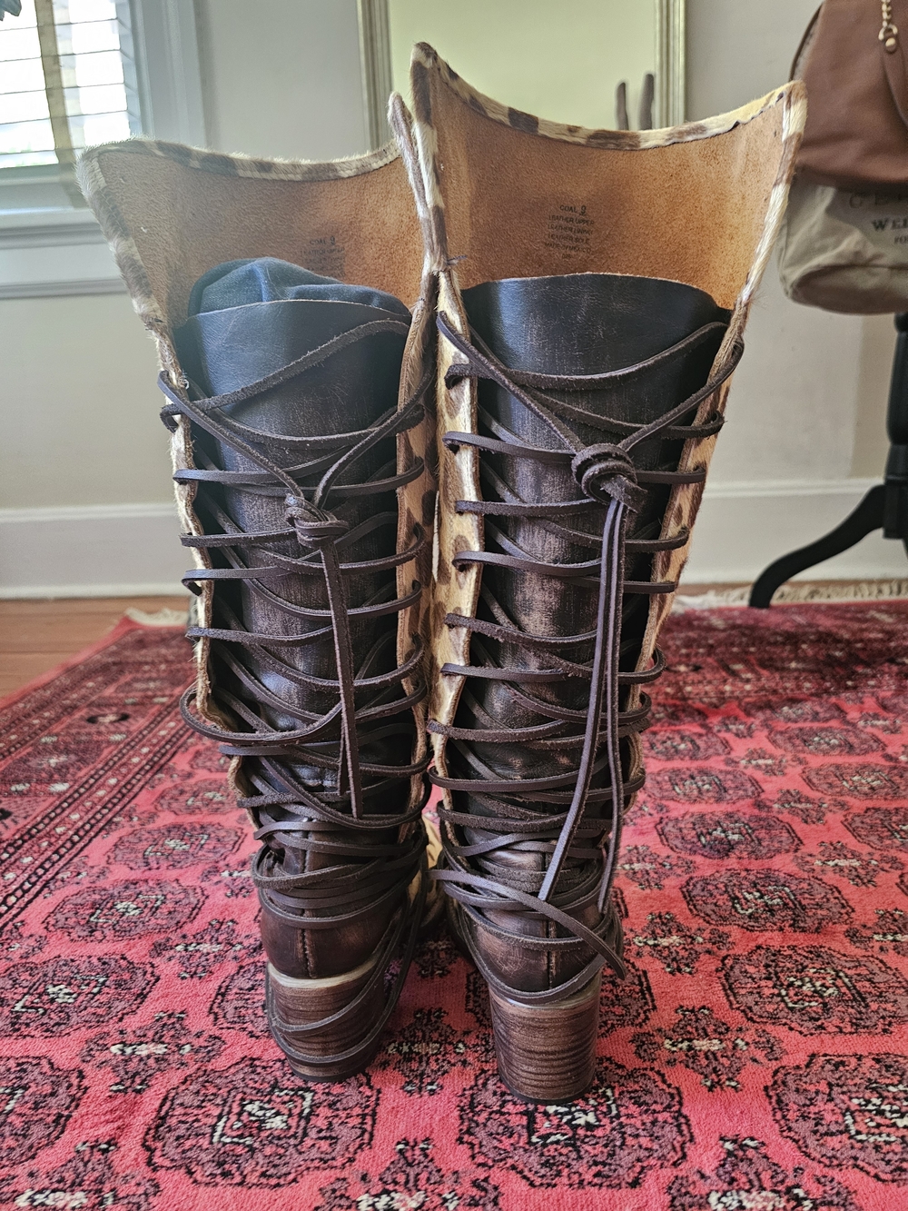 Freebird By Steven Leopard Print Lace-Up Knee High Women's Boots - Brown - Picture 5 of 6
